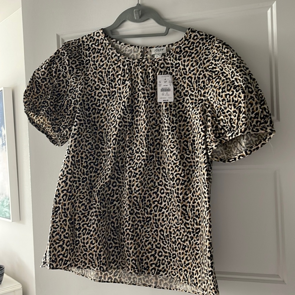 JCrew Womens Leopard Print Puff Sleeve Top